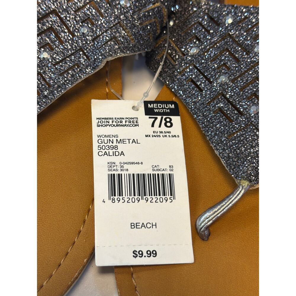 Calida Sandal Gun Metal Sparkle Color Tan Flats Women’s Size 7/8 NWT Beachwear - Picture 2 of 8
